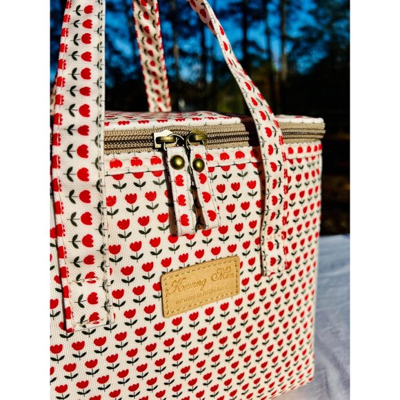 Floral Insulated Lunch Bag for Women,Reusable Lunch Box,Large Cooler for Office, - Picture 6 of 8